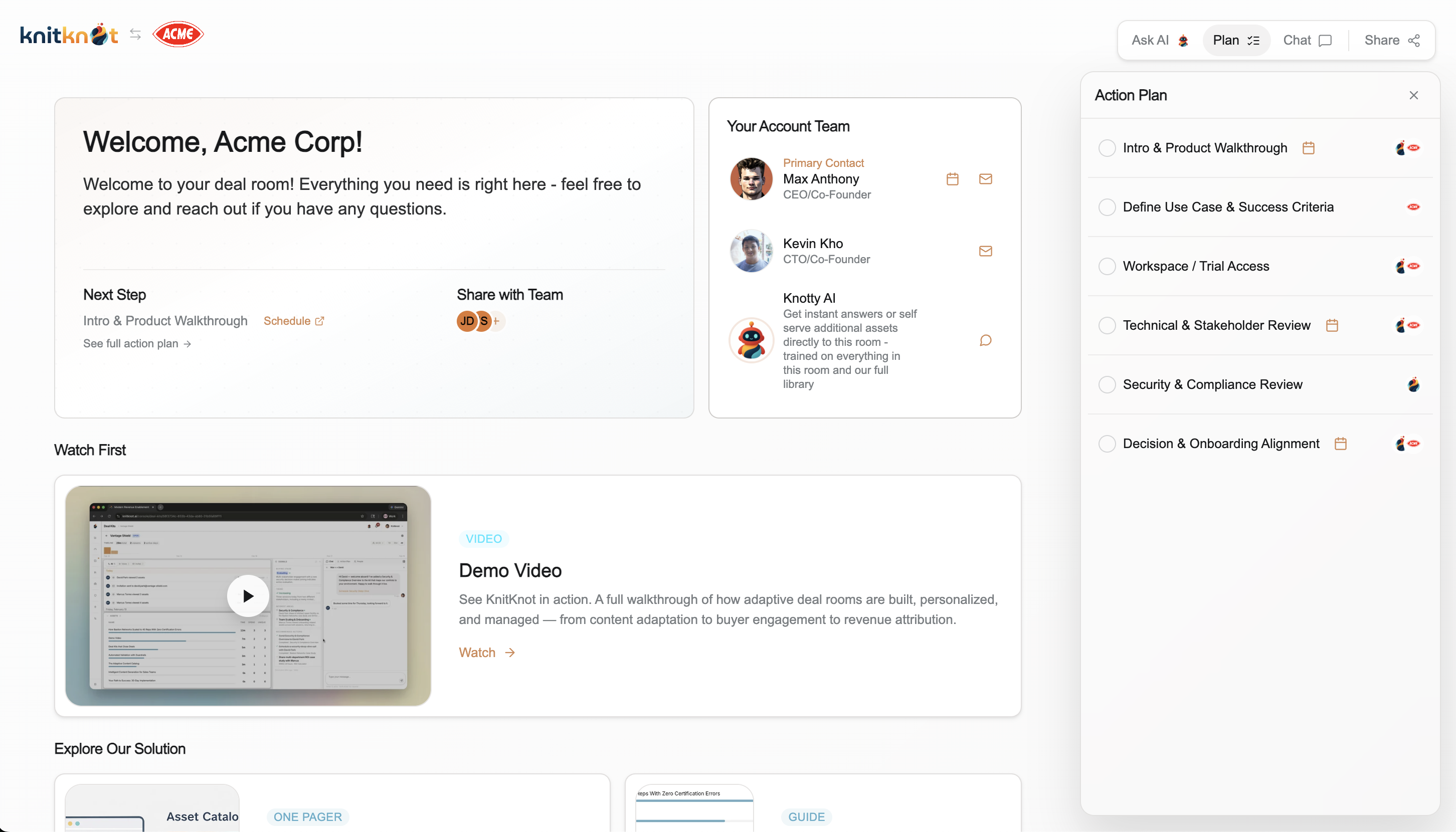 A live Deal Kit with mutual action plan, account team, and content